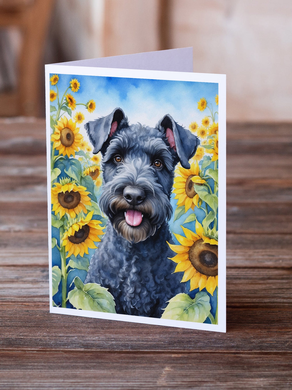 Kerry Blue Terrier in Sunflowers Greeting Cards Pack of 8 Blank Cards with Envelopes Whimsical A7 Size 5x7