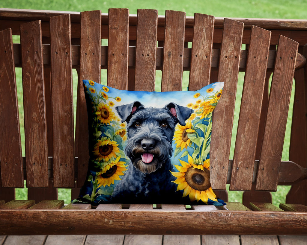 Kerry Blue Terrier in Sunflowers Decorative Throw Pillow 14x14 Indoor Outdoor Accent Cushion, Fabric Cover with Insert for Sofa, Bed, Porch & Living Room