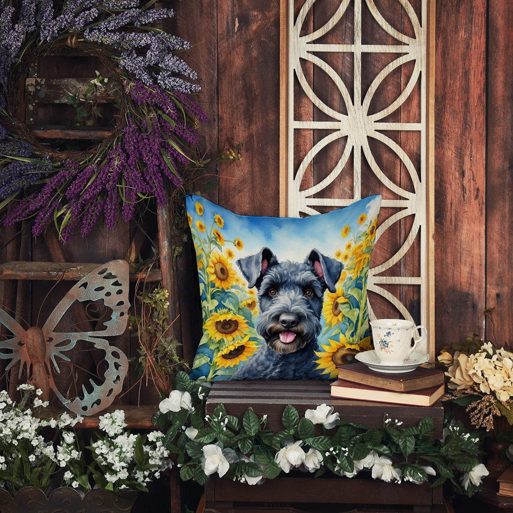 Kerry Blue Terrier in Sunflowers Decorative Throw Pillow 14x14 Indoor Outdoor Accent Cushion, Fabric Cover with Insert for Sofa, Bed, Porch & Living Room