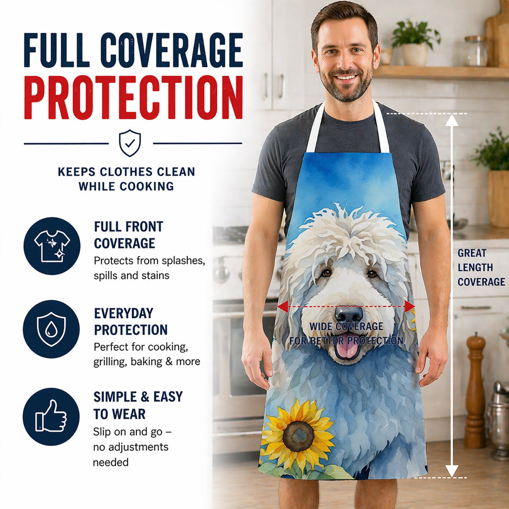 Komondor in Sunflowers Apron Cooking Kitchen Server Baking Crafts Gardening for Adult Women Men, Unisex, Large, Multicolor