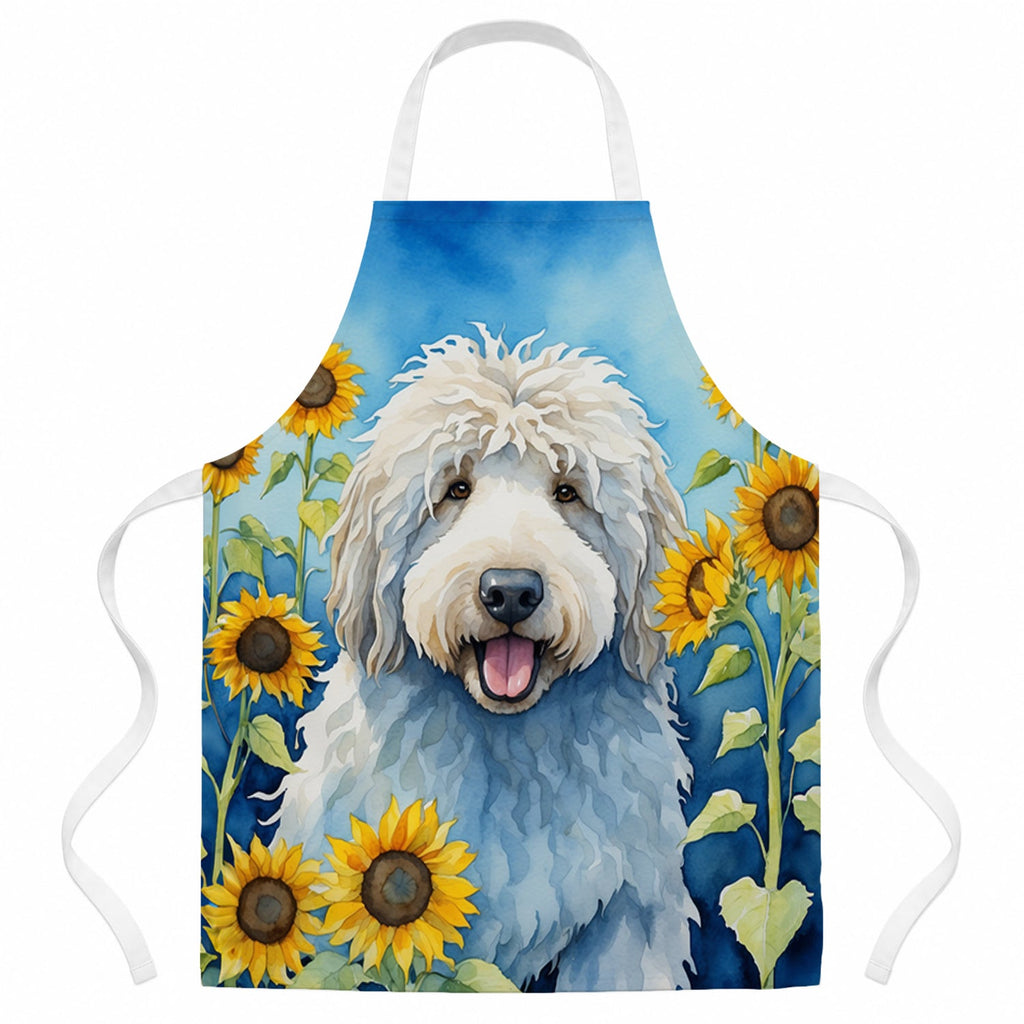 Komondor in Sunflowers Apron Cooking Kitchen Server Baking Crafts Gardening for Adult Women Men, Unisex, Large, Multicolor