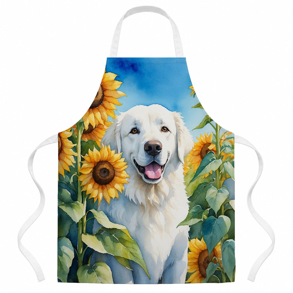 Kuvasz in Sunflowers Apron Cooking Kitchen Server Baking Crafts Gardening for Adult Women Men, Unisex, Large, Multicolor