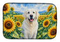 Kuvasz in Sunflowers Dish Drying Mat Absorbent Dish Drying Mat Pad for Kitchen Counter Dish Drainer Mat for Countertop, 14 x 21", Multicolor