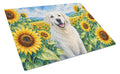 Kuvasz in Sunflowers Cutting Board Tempered Glass Kitchen Cutting Surface, Heat Resistant Chopping Board with Non-Slip Feet, Decorative Food Prep & Serving