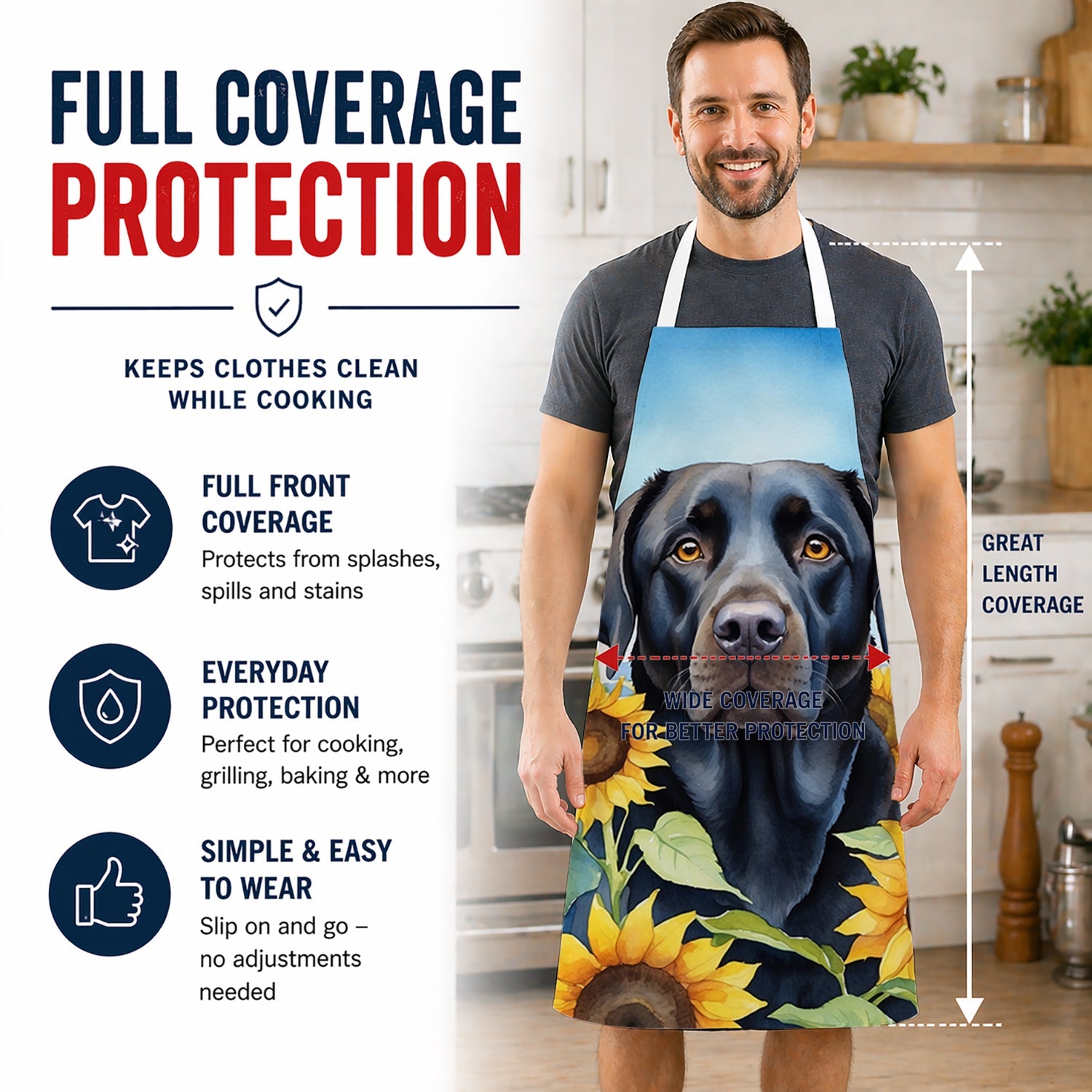 Labrador Retriever in Sunflowers Apron Cooking Kitchen Server Baking Crafts Gardening for Adult Women Men, Unisex, Large, Multicolor