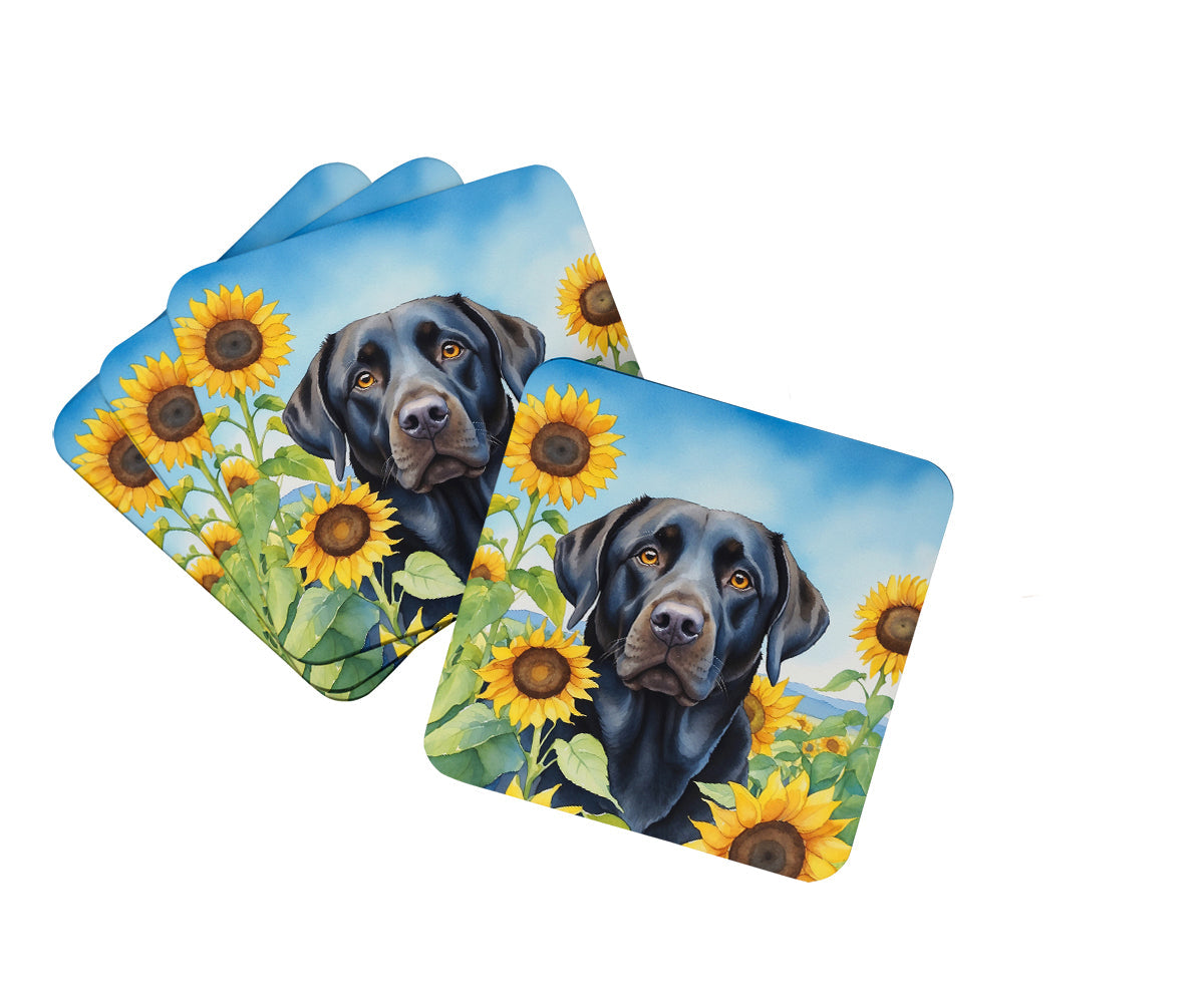 Labrador Retriever in Sunflowers Foam Coasters Set of 4 Cup Coasters for Indoor Outdoor, Tabletop Protection, Anti Slip, Mouse pad Material