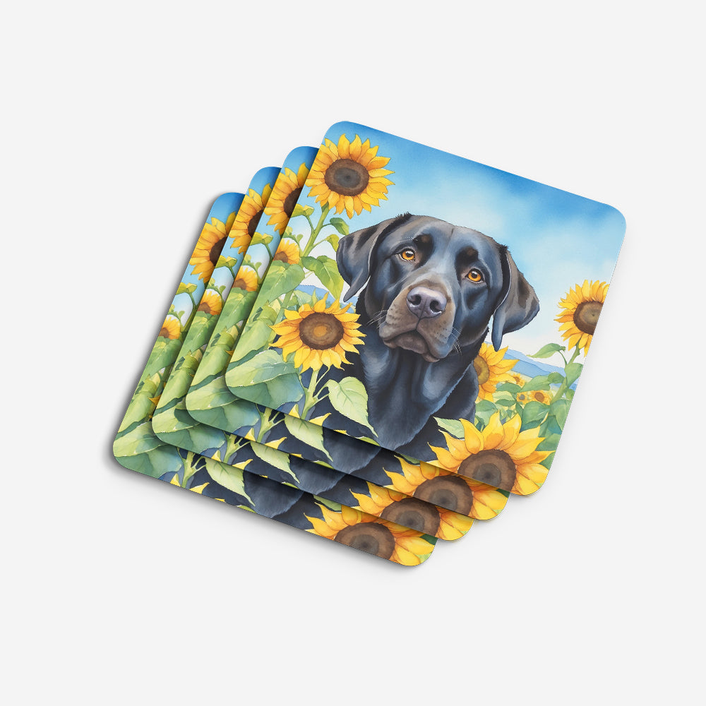 Labrador Retriever in Sunflowers Foam Coasters Set of 4 Cup Coasters for Indoor Outdoor, Tabletop Protection, Anti Slip, Mouse pad Material
