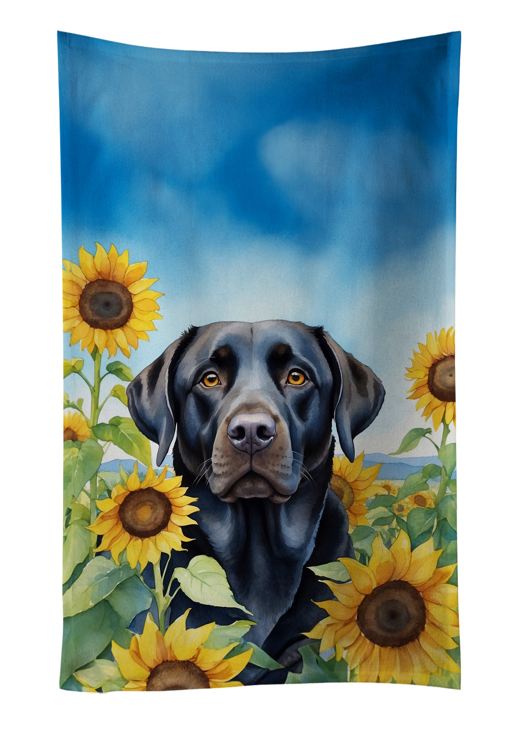 Labrador Retriever in Sunflowers Kitchen Towel Velour Plush Front and Cotton Loop Back Machine Washable