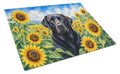 Labrador Retriever in Sunflowers Cutting Board Tempered Glass Kitchen Cutting Surface, Heat Resistant Chopping Board with Non-Slip Feet, Decorative Food Prep & Serving