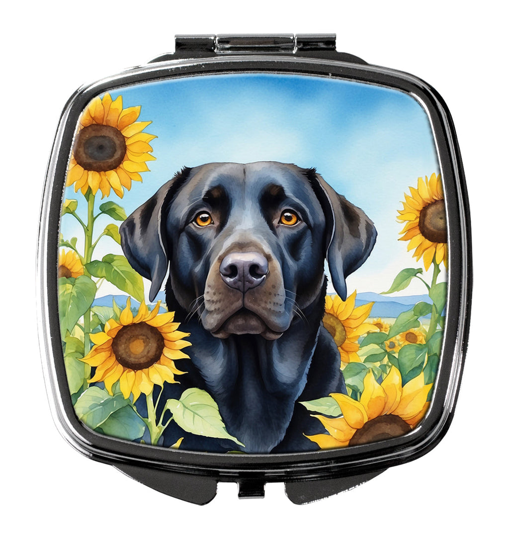 Labrador Retriever in Sunflowers Compact Mirror Decorative Travel Makeup Mirror for Women Girls Gifts Pocket Makeup Mirror Folding Handheld
