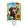 Labrador Retriever in Sunflowers Ceramic Night Light Compact, UL-Certified, Ideal for Bedroom, Bathroom, Nursery, Hallway, Kitchen, 6x4x3, Multicolor