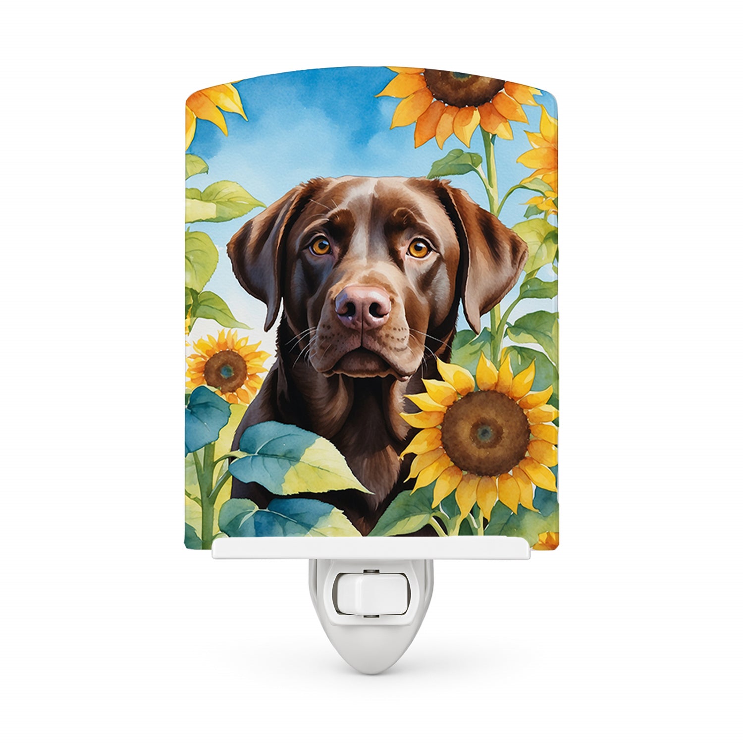 Labrador Retriever in Sunflowers Ceramic Night Light Compact, UL-Certified, Ideal for Bedroom, Bathroom, Nursery, Hallway, Kitchen, 6x4x3, Multicolor