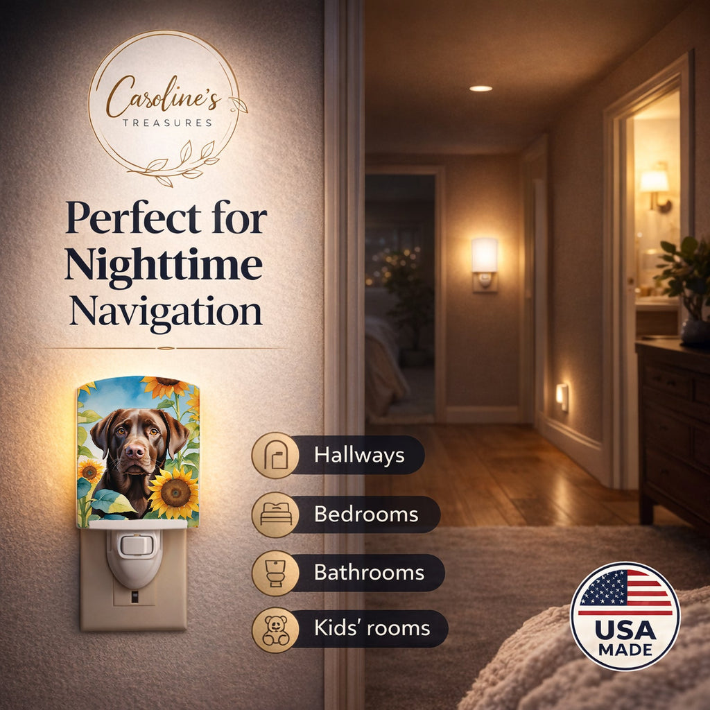 Labrador Retriever in Sunflowers Ceramic Night Light Compact, UL-Certified, Ideal for Bedroom, Bathroom, Nursery, Hallway, Kitchen, 6x4x3, Multicolor