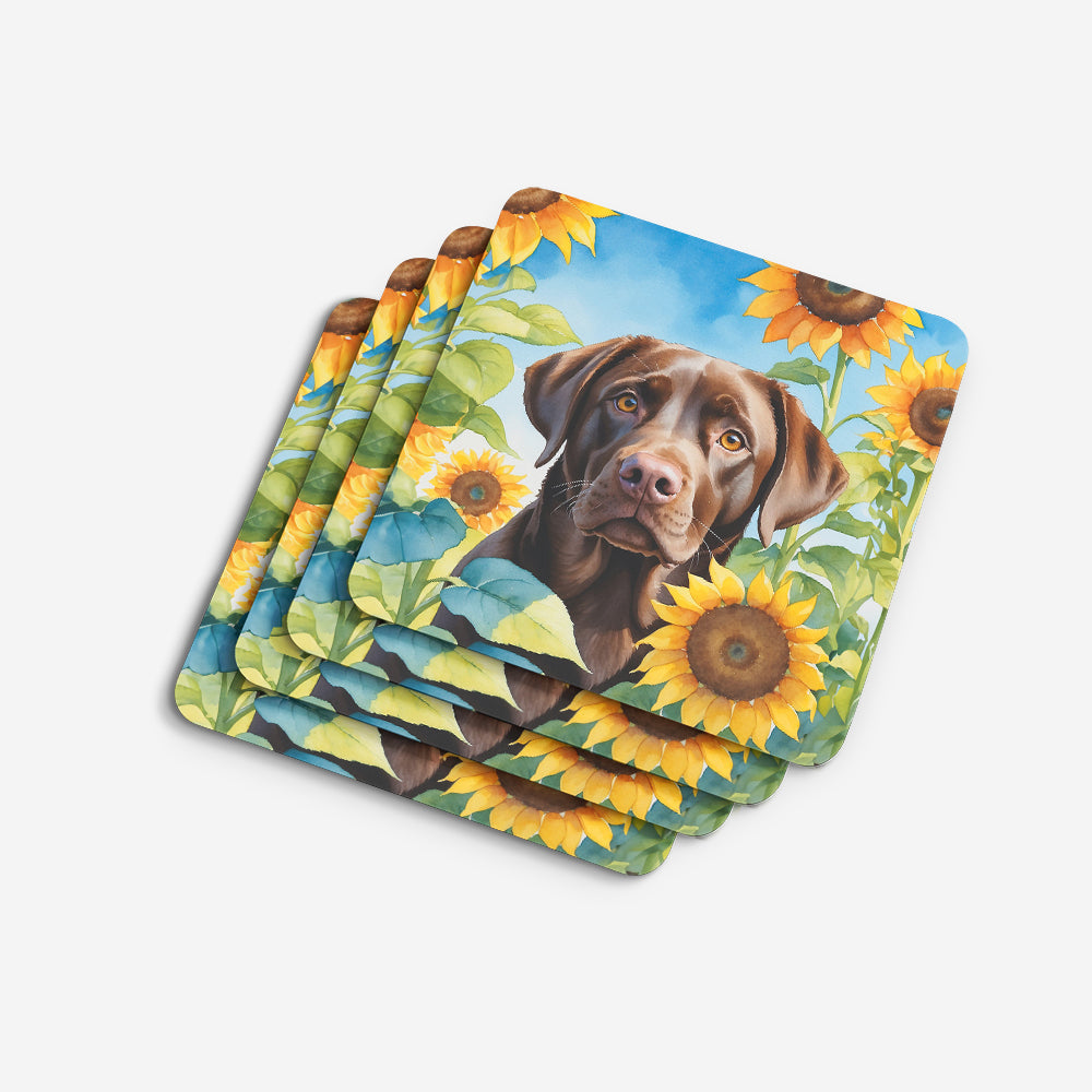 Labrador Retriever in Sunflowers Foam Coasters Set of 4 Cup Coasters for Indoor Outdoor, Tabletop Protection, Anti Slip, Mouse pad Material