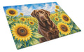 Labrador Retriever in Sunflowers Cutting Board Tempered Glass Kitchen Cutting Surface, Heat Resistant Chopping Board with Non-Slip Feet, Decorative Food Prep & Serving