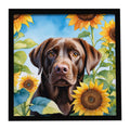Labrador Retriever in Sunflowers Framed Metal Print Bathroom, Kitchen, Office, Home Decor Wall Art Ready to Hang, Square, 8X8