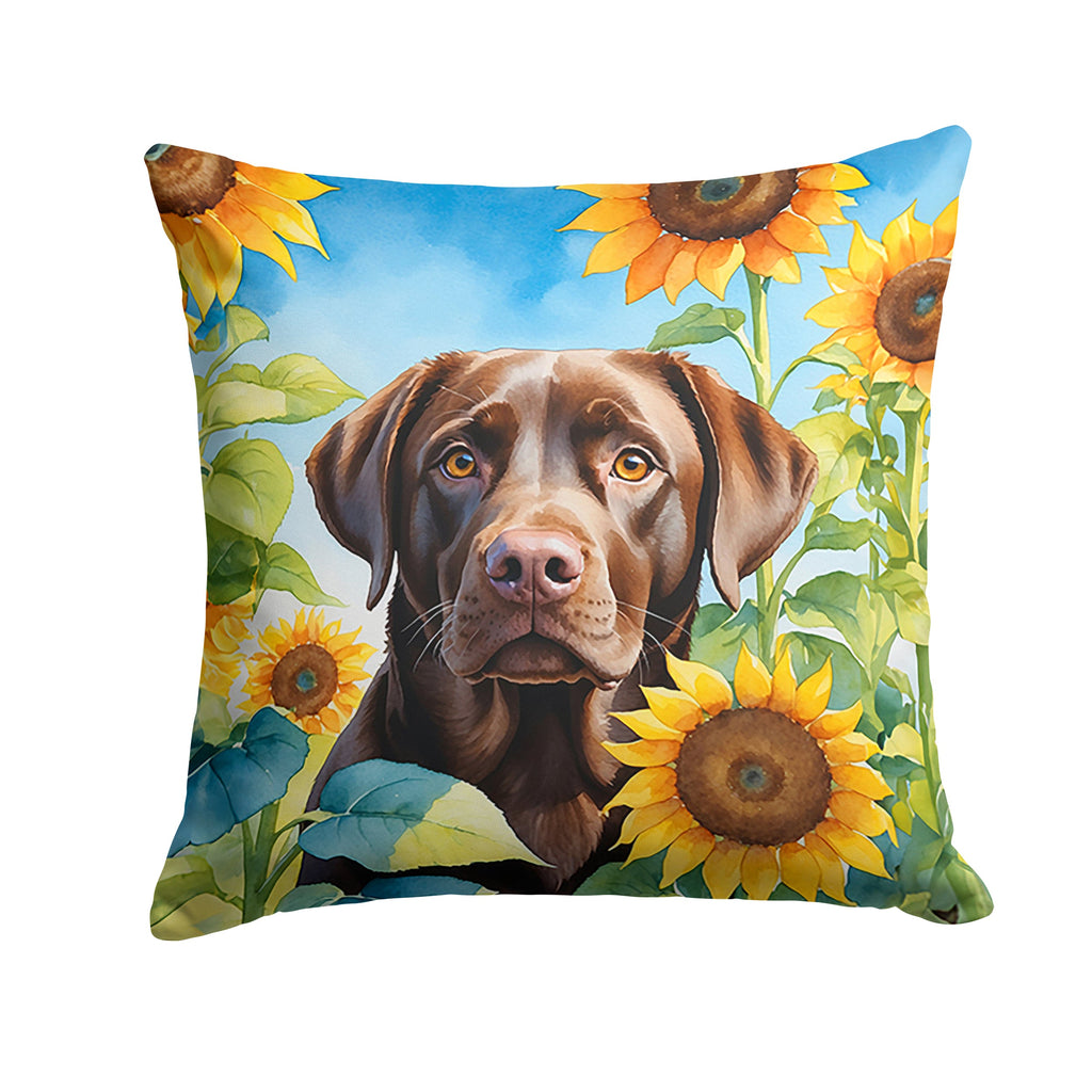 Labrador Retriever in Sunflowers Decorative Throw Pillow 18x18 Indoor Outdoor Accent Cushion, Fabric Cover with Insert for Sofa, Bed, Porch & Living Room
