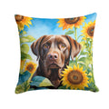 Labrador Retriever in Sunflowers Decorative Throw Pillow 18x18 Indoor Outdoor Accent Cushion, Fabric Cover with Insert for Sofa, Bed, Porch & Living Room