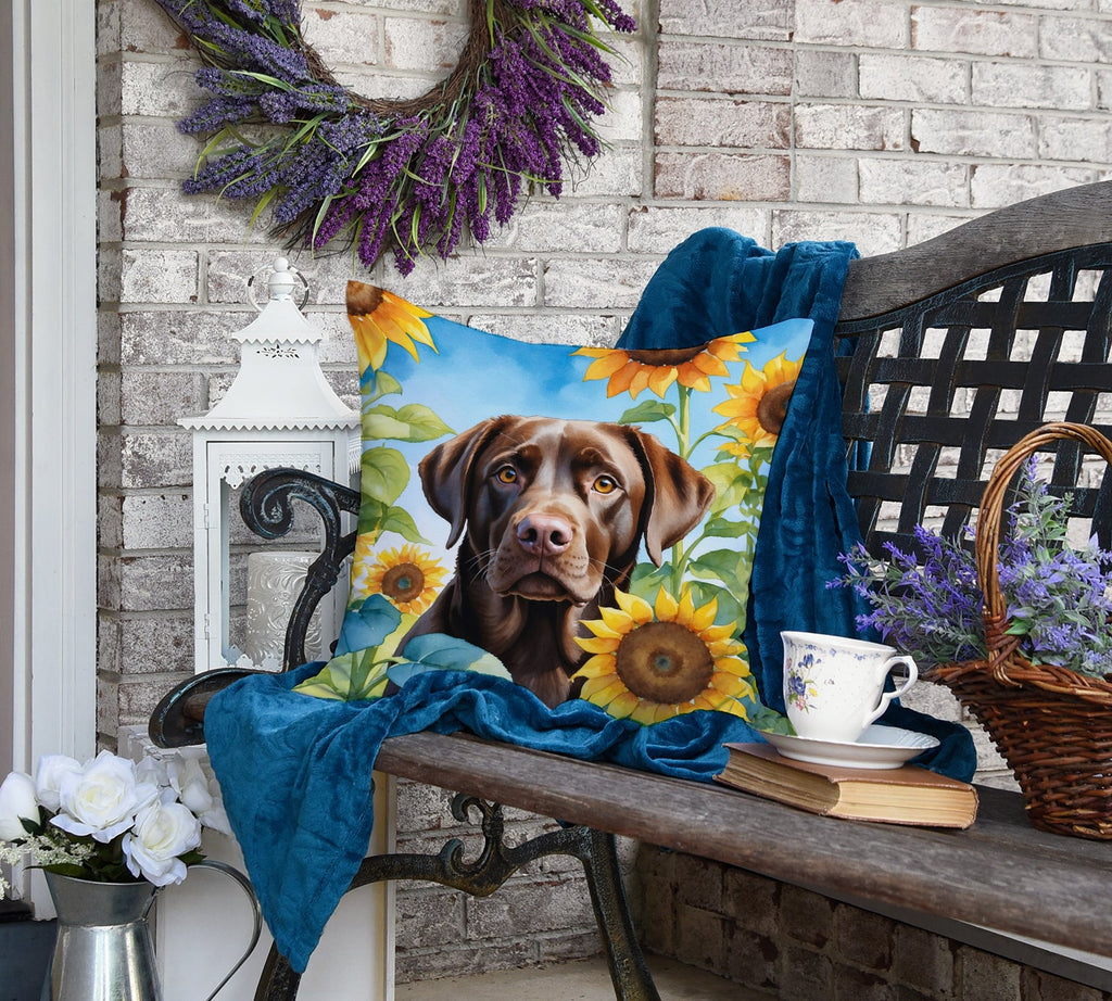 Labrador Retriever in Sunflowers Decorative Throw Pillow 18x18 Indoor Outdoor Accent Cushion, Fabric Cover with Insert for Sofa, Bed, Porch & Living Room
