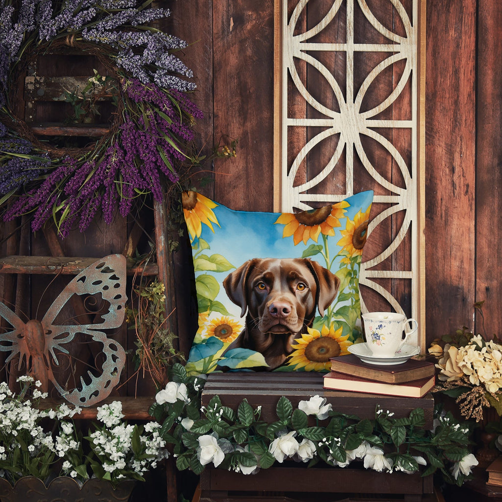 Labrador Retriever in Sunflowers Decorative Throw Pillow 18x18 Indoor Outdoor Accent Cushion, Fabric Cover with Insert for Sofa, Bed, Porch & Living Room