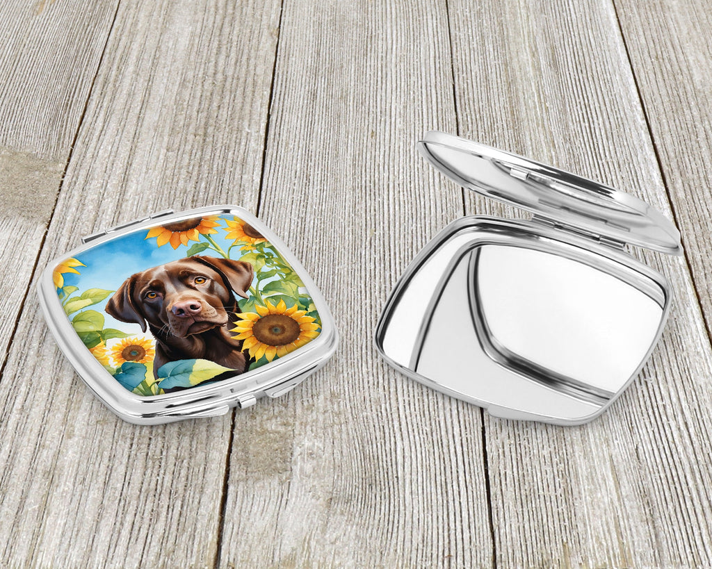 Labrador Retriever in Sunflowers Compact Mirror Decorative Travel Makeup Mirror for Women Girls Gifts Pocket Makeup Mirror Folding Handheld