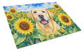 Labrador Retriever in Sunflowers Cutting Board Tempered Glass Kitchen Cutting Surface, Heat Resistant Chopping Board with Non-Slip Feet, Decorative Food Prep & Serving
