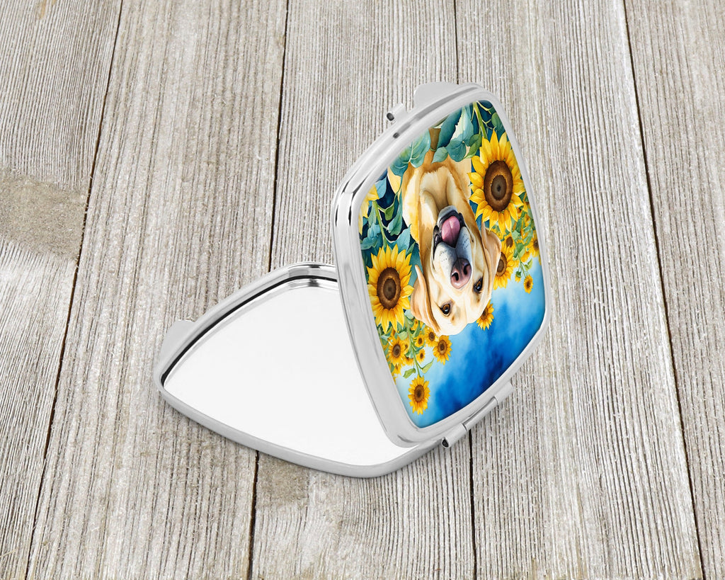 Labrador Retriever in Sunflowers Compact Mirror Decorative Travel Makeup Mirror for Women Girls Gifts Pocket Makeup Mirror Folding Handheld