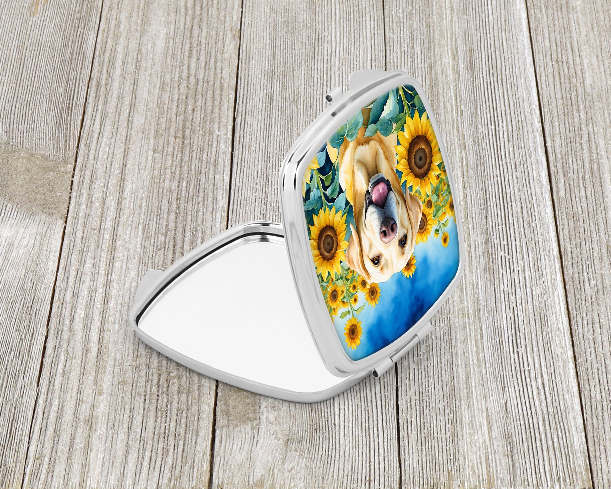 Labrador Retriever in Sunflowers Compact Mirror Decorative Travel Makeup Mirror for Women Girls Gifts Pocket Makeup Mirror Folding Handheld