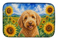 Labradoodle in Sunflowers Dish Drying Mat Absorbent Dish Drying Mat Pad for Kitchen Counter Dish Drainer Mat for Countertop, 14 x 21", Multicolor