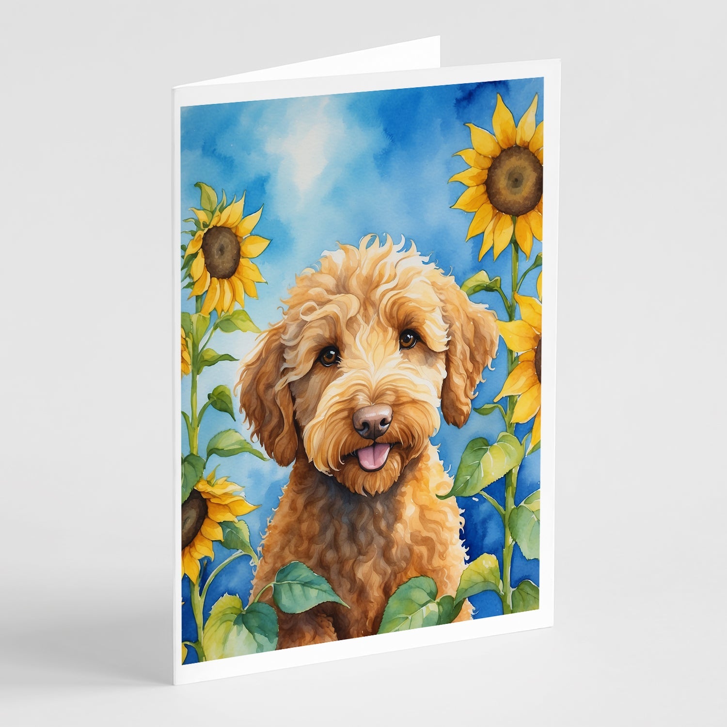 Labradoodle in Sunflowers Greeting Cards Pack of 8 Blank Cards with Envelopes Whimsical A7 Size 5x7