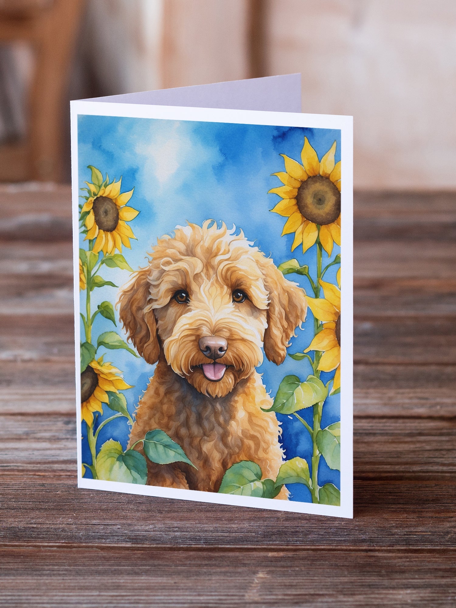 Labradoodle in Sunflowers Greeting Cards Pack of 8 Blank Cards with Envelopes Whimsical A7 Size 5x7