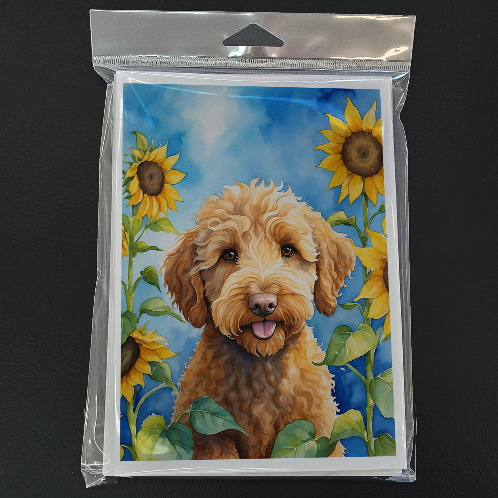 Labradoodle in Sunflowers Greeting Cards Pack of 8 Blank Cards with Envelopes Whimsical A7 Size 5x7