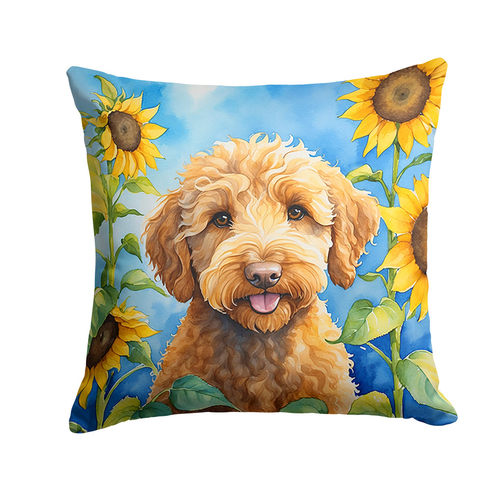 Labradoodle in Sunflowers Decorative Throw Pillow 18x18 Indoor Outdoor Accent Cushion, Fabric Cover with Insert for Sofa, Bed, Porch & Living Room