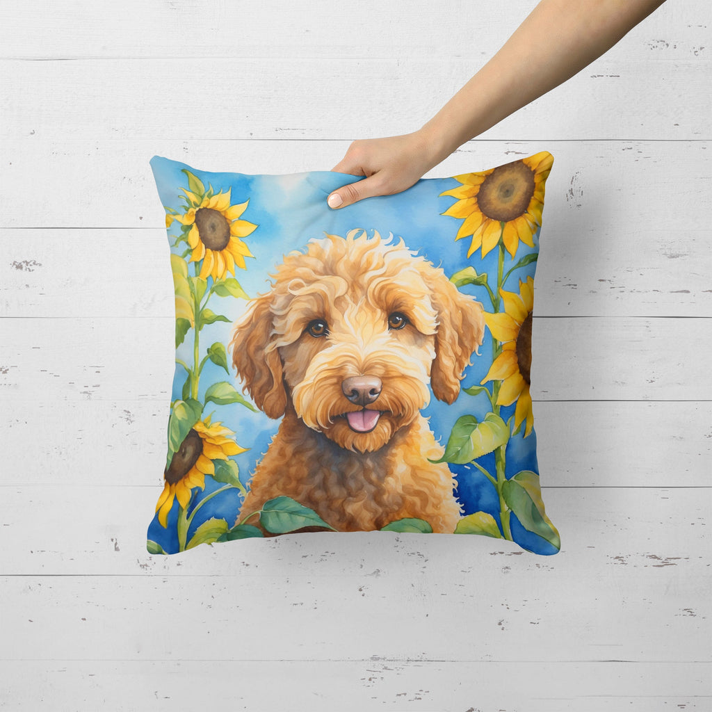 Labradoodle in Sunflowers Decorative Throw Pillow 18x18 Indoor Outdoor Accent Cushion, Fabric Cover with Insert for Sofa, Bed, Porch & Living Room