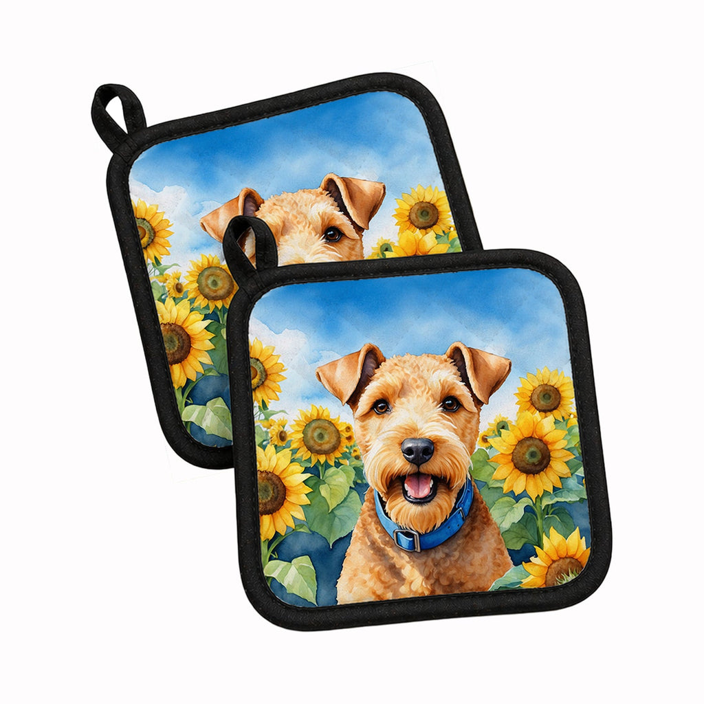 Lakeland Terrier in Sunflowers Pot Holder Set of 2 Heat Resistant Quilted Hot Pads 7.5 x 7.5 Inch, Insulated Kitchen Trivets for Cooking & Baking