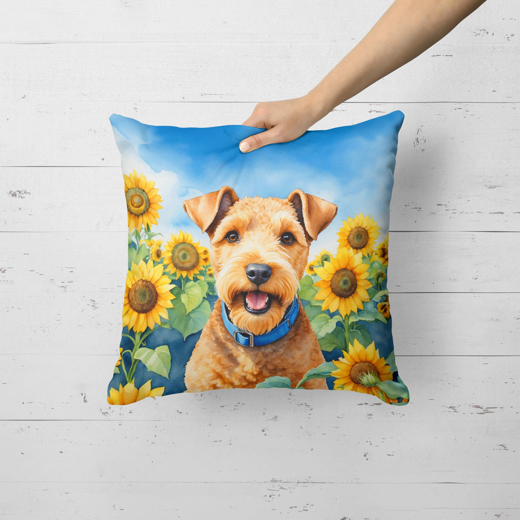 Lakeland Terrier in Sunflowers Decorative Throw Pillow 18x18 Indoor Outdoor Accent Cushion, Fabric Cover with Insert for Sofa, Bed, Porch & Living Room