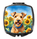 Lakeland Terrier in Sunflowers Compact Mirror Decorative Travel Makeup Mirror for Women Girls Gifts Pocket Makeup Mirror Folding Handheld