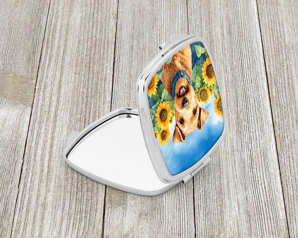 Lakeland Terrier in Sunflowers Compact Mirror Decorative Travel Makeup Mirror for Women Girls Gifts Pocket Makeup Mirror Folding Handheld