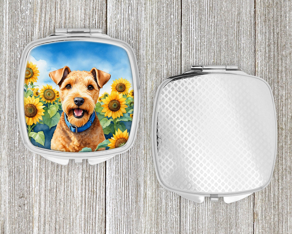 Lakeland Terrier in Sunflowers Compact Mirror Decorative Travel Makeup Mirror for Women Girls Gifts Pocket Makeup Mirror Folding Handheld