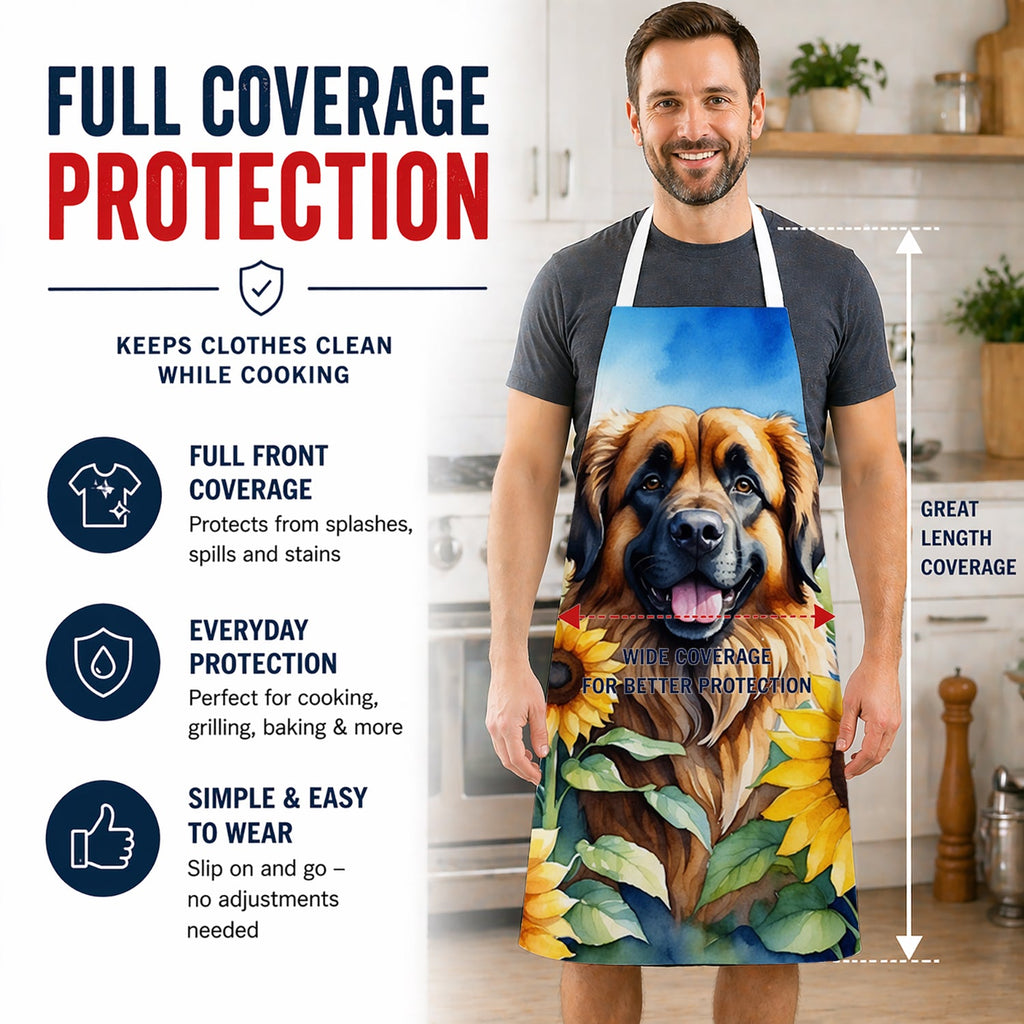 Leonberger in Sunflowers Apron Cooking Kitchen Server Baking Crafts Gardening for Adult Women Men, Unisex, Large, Multicolor