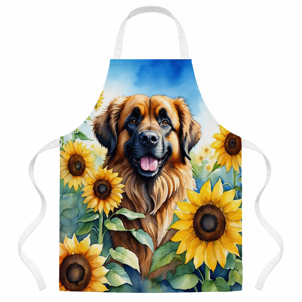 Leonberger in Sunflowers Apron Cooking Kitchen Server Baking Crafts Gardening for Adult Women Men, Unisex, Large, Multicolor