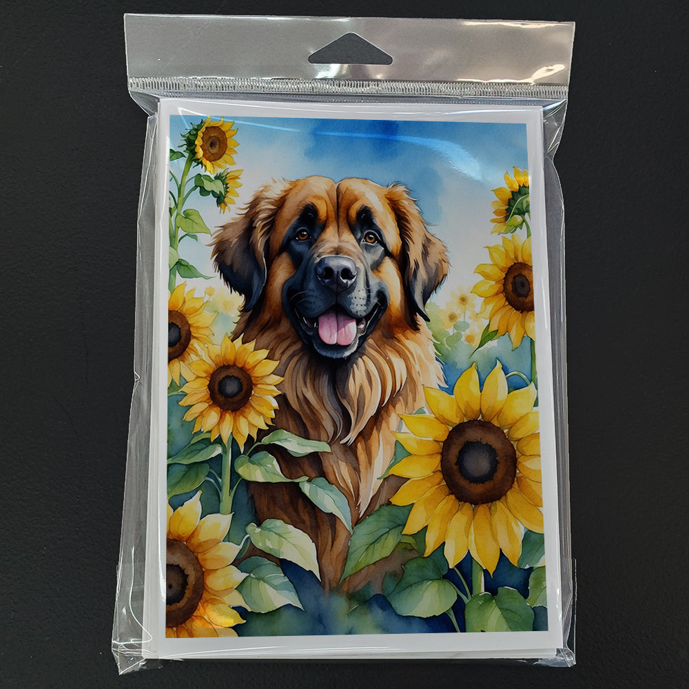 Leonberger in Sunflowers Greeting Cards Pack of 8 Blank Cards with Envelopes Whimsical A7 Size 5x7