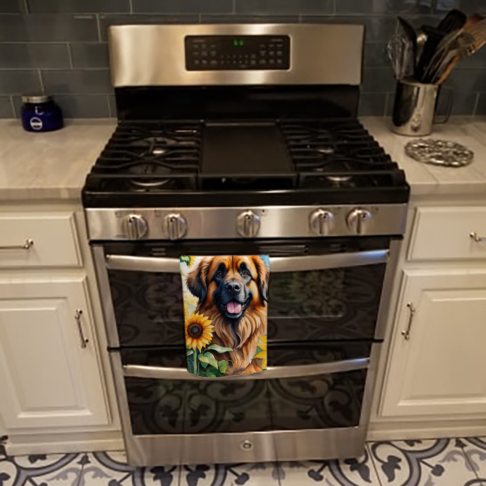 Leonberger in Sunflowers Kitchen Towel Velour Plush Front and Cotton Loop Back Machine Washable