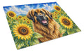 Leonberger in Sunflowers Cutting Board Tempered Glass Kitchen Cutting Surface, Heat Resistant Chopping Board with Non-Slip Feet, Decorative Food Prep & Serving