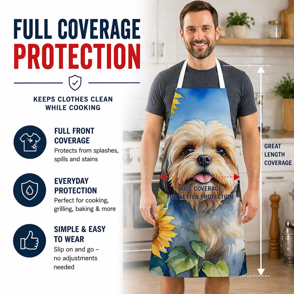 Lhasa Apso in Sunflowers Apron Cooking Kitchen Server Baking Crafts Gardening for Adult Women Men, Unisex, Large, Multicolor