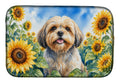 Lhasa Apso in Sunflowers Dish Drying Mat Absorbent Dish Drying Mat Pad for Kitchen Counter Dish Drainer Mat for Countertop, 14 x 21", Multicolor