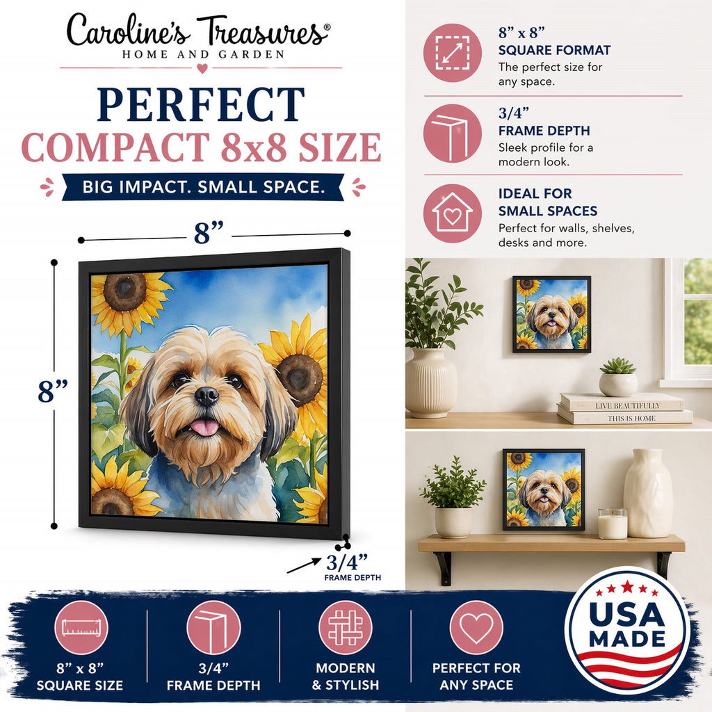 Lhasa Apso in Sunflowers Framed Metal Print Bathroom, Kitchen, Office, Home Decor Wall Art Ready to Hang, Square, 8X8