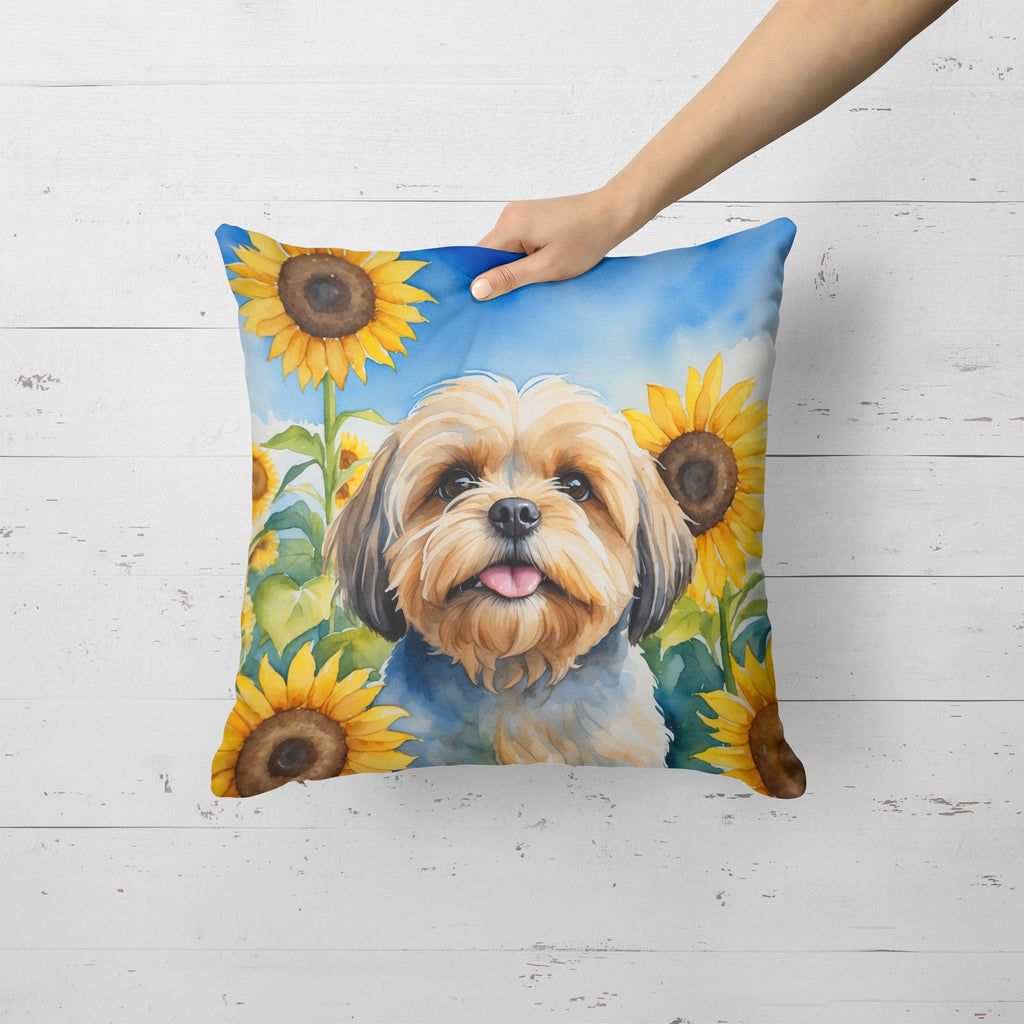 Lhasa Apso in Sunflowers Decorative Throw Pillow 18x18 Indoor Outdoor Accent Cushion, Fabric Cover with Insert for Sofa, Bed, Porch & Living Room