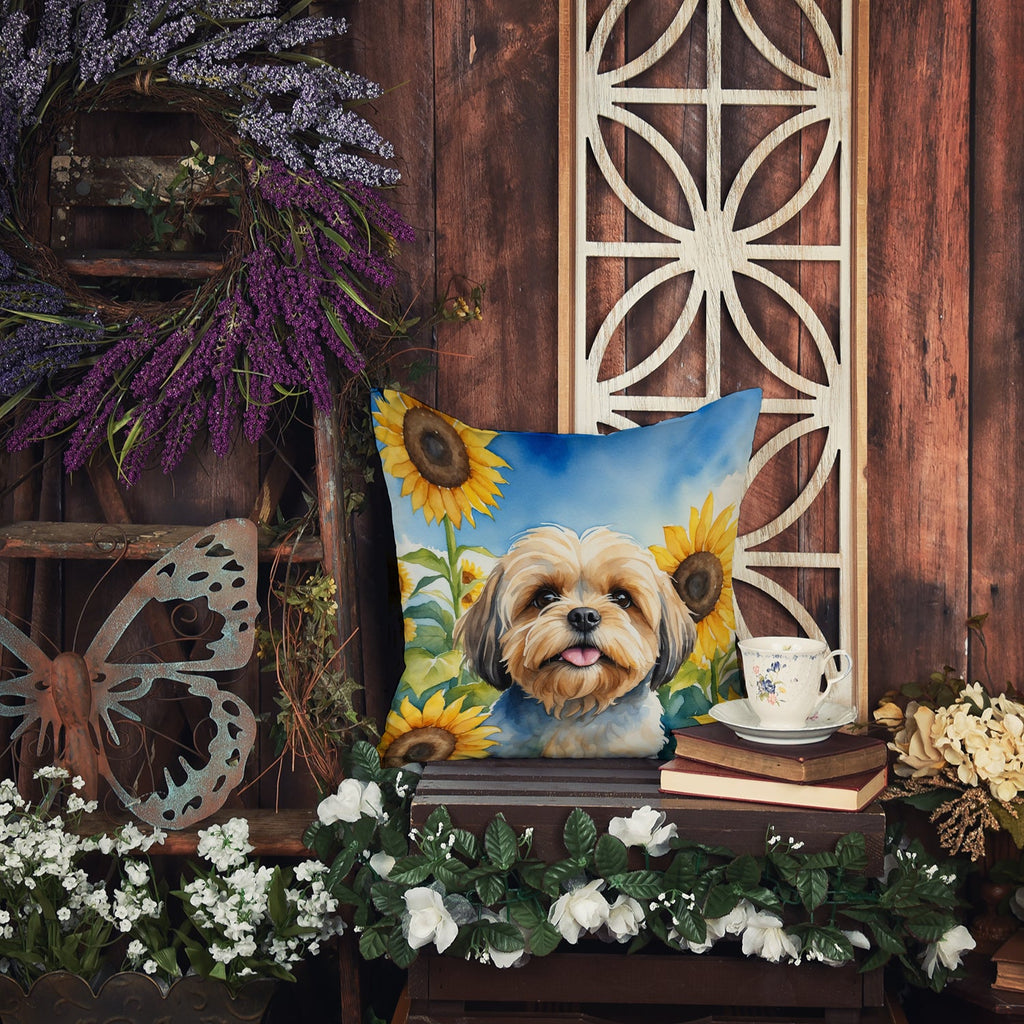 Lhasa Apso in Sunflowers Decorative Throw Pillow 18x18 Indoor Outdoor Accent Cushion, Fabric Cover with Insert for Sofa, Bed, Porch & Living Room