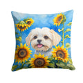 Maltese in Sunflowers Decorative Throw Pillow 14x14 Indoor Outdoor Accent Cushion, Fabric Cover with Insert for Sofa, Bed, Porch & Living Room